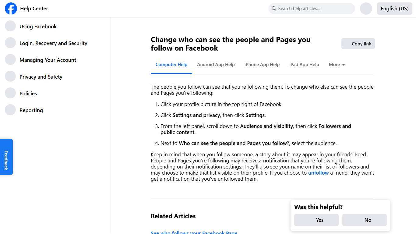 Change who can see the people and Pages you follow on Facebook Facebook Help Center
