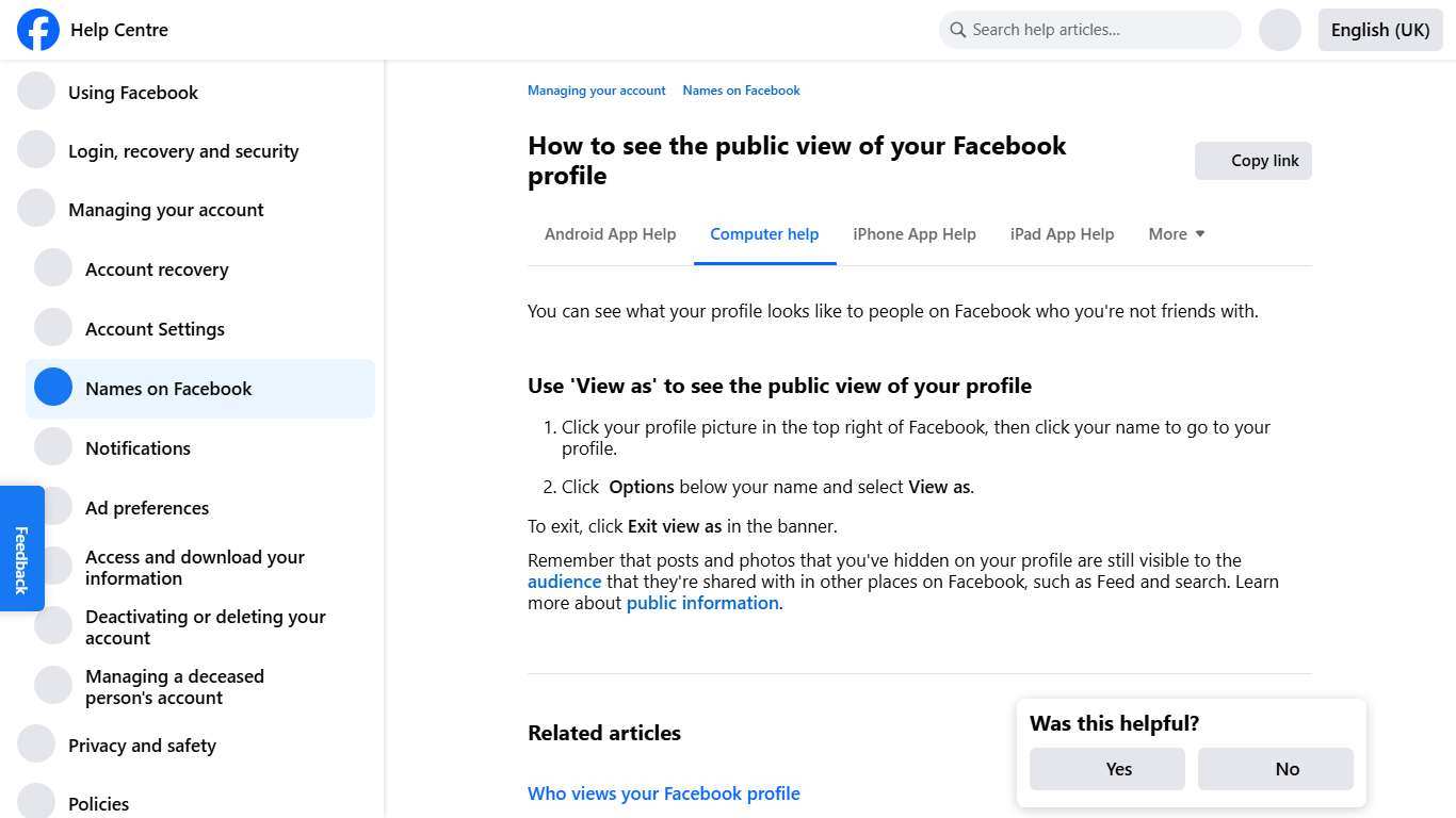 How to see the public view of your Facebook profile Facebook Help Centre